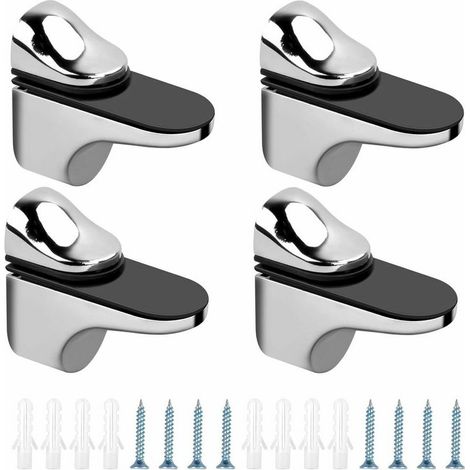 4Pcs Support de Tablette en Verre Réglables Pince à Verre en Alliage de Zinc Supports d'Étagère en Verre Fixation Murale avec Vis Tubes d'Expansion pour Verre d'Épaisseur 3-20 mm Planche Bois