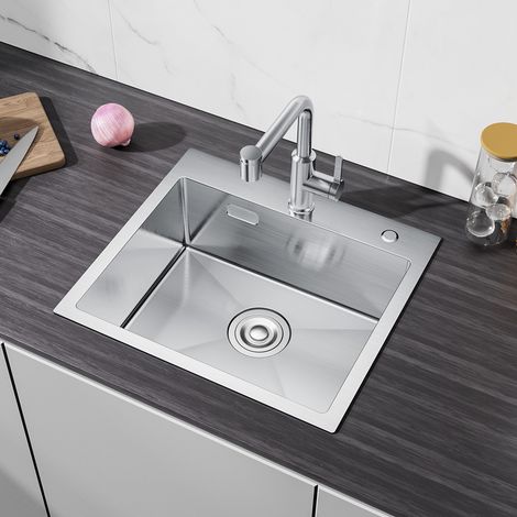 CECIPA MAX 50 x 45 cm Edelstahl Spüle – Einzelbecken Küchenspüle mit Ablaufgarnitur, Überlauf, Handgefertigte Aufsatzspüle, Gebürstet (1/5)