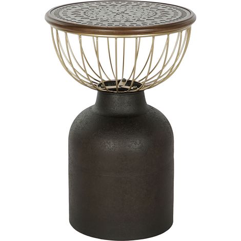 Table d'appoint en bois de sapin coloris marron et métal coloris noir, doré - diamètre 43,5 x Hauteur 63,50 cm (1/4)