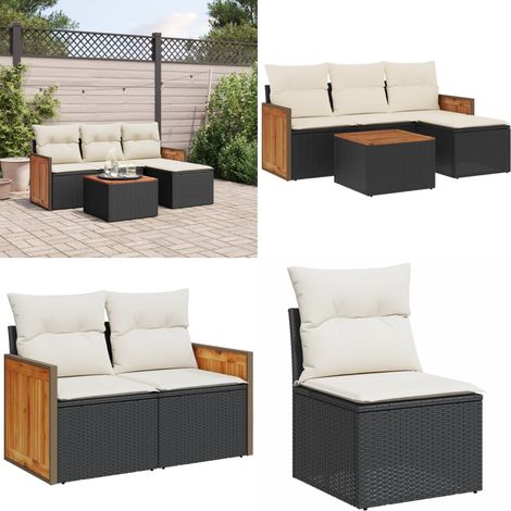 5-tlg. Garten-Sofagarnitur mit Kissen Schwarz Poly Rattan - Gartenmöbel Set - Rattan Möbel - Outdoor Lounge - Esstisch - Sofasitzgruppe - Home & Living (1/5)
