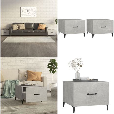 Tables basses avec pieds en métal 2 pcs Gris béton 50x50x40 cm - Table Basse Industrielle - Table D'appoint Design - Meuble Salon Gris - Table Basse Avec Tiroir - Meubles Industriels - Home & Living (1/5)