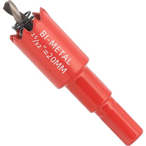 Scie cloche HSS M42 Bi-Métal 20 mm - Avec Adaptateur et Foret de centrage - Idéale pour bois, plastique, cloisons sèches, contreplaqué et métaux - Profondeur de coupe jusqu'à 25 mm (1/5)