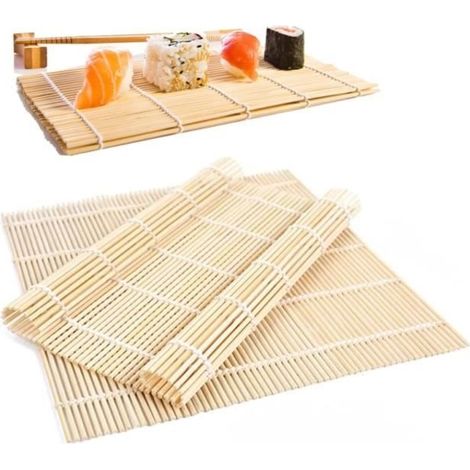 2 Pièces Natte Sushi, Rouleau a Sushi, Tapis De Sushi, Sushi Roll Mat Bamboo, Tapis De Bambou De Bricolage, Cuisines Accessoires, (1/4)