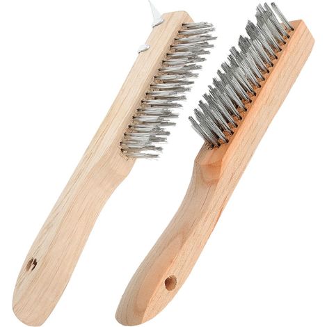 2-piece Steel Wire Wire Brush with Wooden Handle for Removing Rust and Paint, Cleaning Metals and Industrial Use (1/5)