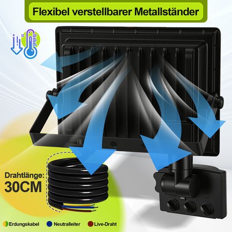 Wolketon LED Fluter mit Bewegungssensor 100W Außenbeleuchtung Scheinwerfer Strahler Kaltweiß