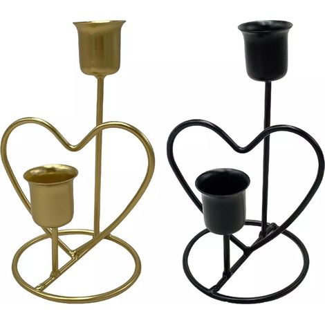 2 herzförmige Kerzenständer, gold und schwarz, Art-Deco-Stil, rustikaler Stil. (1/5)