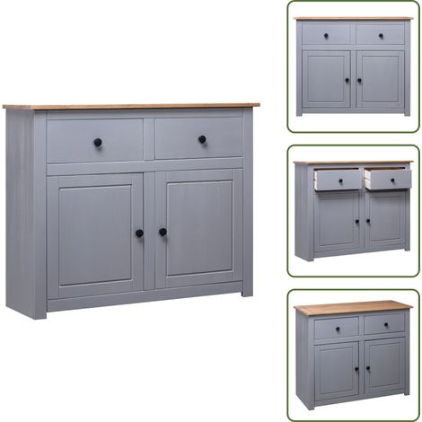 Aparador decorativo - vidaXL Aparador de madera maciza pino estilo Panamá gris 93x40x80 cm - Aparador con cajones