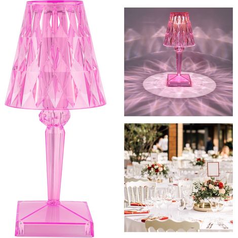 Lampe de table LED cristal transparent à prisme dimmable, lampe de bureau rechargeable par USB, éclairage intérieur rose (1/5)