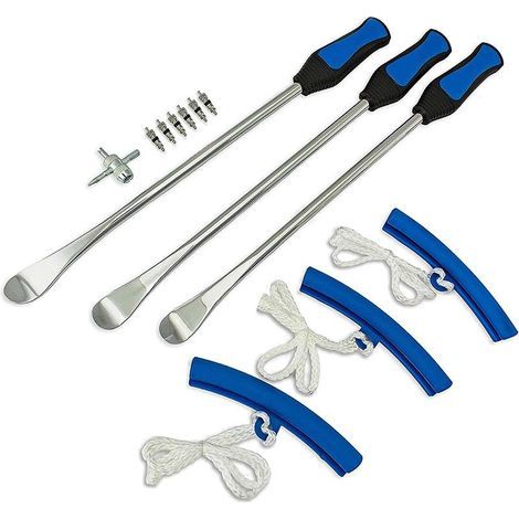 14.5” Steel Tire Spoons Tool Set, Tire Tools Include 3 Piece Tire Spoons, 3 Piece Rim Protector, Valve Tool, 6 Piece Valve Cores, Motorcycle Tire Changer, Dirt Bike Tire Levers (1/3)
