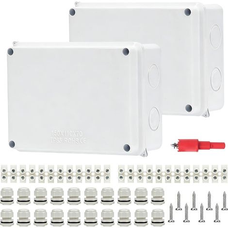 Stück Abzweigdose Aufputz Verteilerdose Aufputz, 150x110x70mm Wasserdicht IP65, ABS-Elektrokasten, Verteilerdose Außen, Abzweigkasten Kabelabzweigkasten Verteilerkasten (Weiß) (1/5)