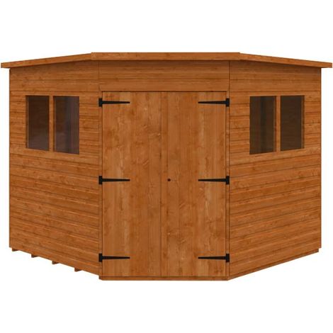 8 x 8 Feet Corner Shed 12mm Shed - Solid Wood/Softwood/Pine - L235 x W235 x H209 cm - Burnt Orange