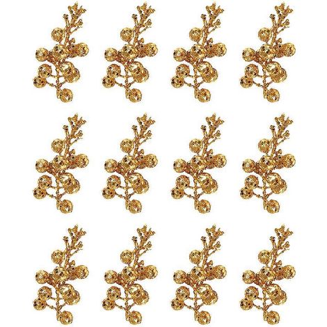 12 décorations de Noël pailletées, imitation boules de Noël, guirlande de fruits pailletés réalistes à faire soi-même, matériel de bricolage pour la décoration intérieure (doré)-11.5X5cm-Golden (1/3)