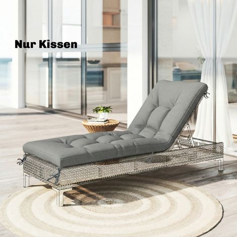 Coussin de palette amovible avec sangles de fixation pour chaise longue – 198 x 65 x 13 cm, gris clair, confortable et résistant (1/4)