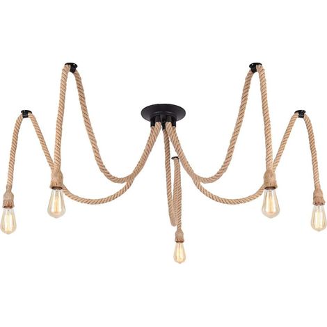 Hemp Rope Ceiling Light 5xE27 Industrial Vintage Ceiling Lamp Retro Pendant Light for Living Room Dining Room Bar Balcony