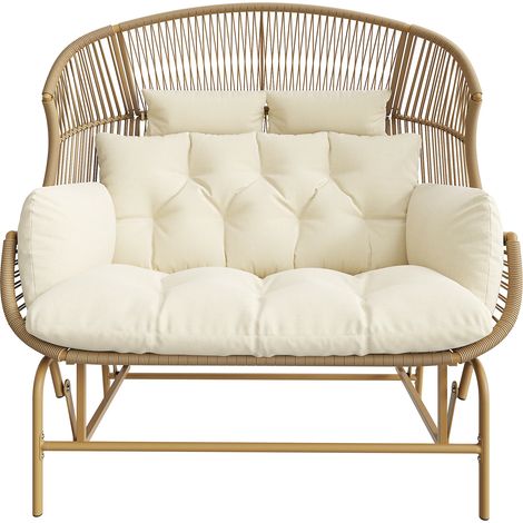 Fauteuil à Bascule Suspendu 2 personnes Jardin Rotin PE Bois Coussin confortable Balcon,145×85×143cm
