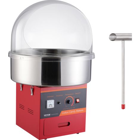 VEVOR Macchina Elettrica per Zucchero Filato , Macchina Zucchero Filato da 1000 W, Coperchio, Ciotola in Acciaio Inossidabile, Paletta per Zucchero,Compleanno di Bambini, Feste in Famiglia, Rosso