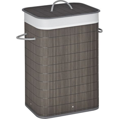 Laundry Basket with Flip Lid and String Handles, Collapsible Hamper Removable Lining Board Base Foldable Water-Resistant Dirty Clothes Storage, Grey