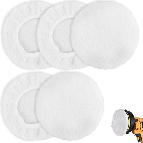 5 Pièces kit polissage voiture 220mm à 250mm pour la Culture et l'autopole Tampon de Polissage en Laine D'agneau, tampons de polissage pour voiture, Polissage en Microfibre Molle Coton de Coton (1/5)