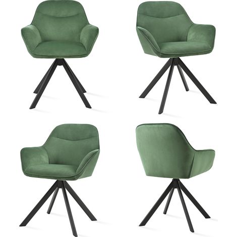 Goeurvant Silla giratoria a 360° con asiento mullido, respaldo curvado elegante y reposabrazos ergonómicos, confort elegante para cualquier habitación - Juego de 4 - Verde