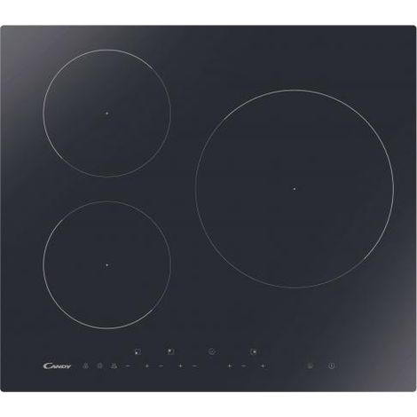 Candy – Table à induction 3 foyers – Largeur 59 cm – Puissance 6900W – Avec booster et minuteur – Plaque avec hotte intégrée (1/3)