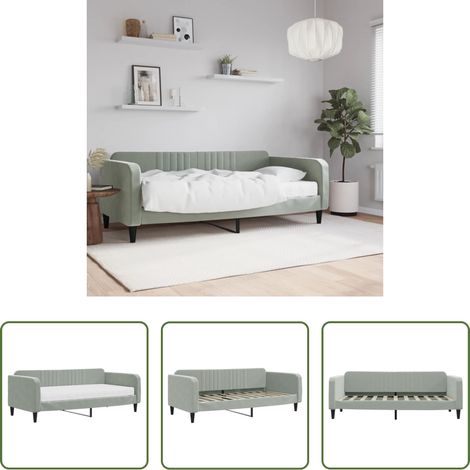 Schlafsofa -  Tagesbett mit Matratze Hellgrau 90x190 cm Samt (1/5)