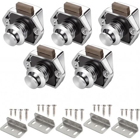 CCYKXA5 Pièces Bouton Poussoir Loquet Sans Clé Serrure Tiroir et Verrou Porte Placard Loquet de Verrouillage de Porte pour Camping Car Caravane (Nickel) (1/5)
