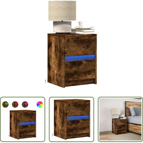 LED-Leuchten - Nachttisch mit LED-Leuchten Räuchereiche Holzwerkstoff (1/5)