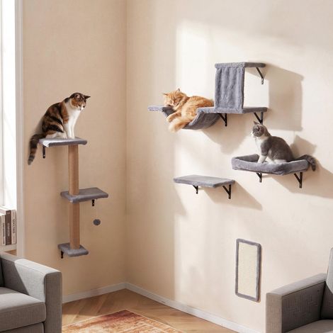 5-in-1 Cat Climbing Wall with Tree, House & Bridge - Grey (1/5)