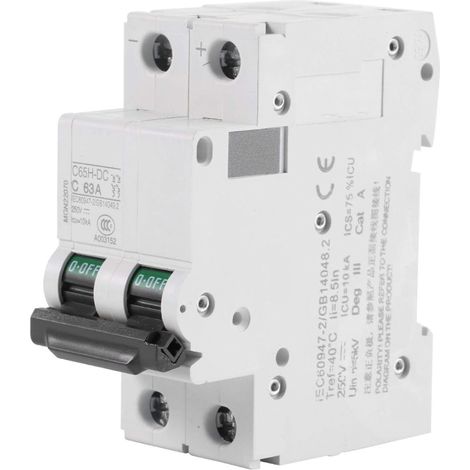 Switch, 63A 250V DC 2P Electric Circuit Breakers, Miniature Circuit Breaker, Low Voltage Air Circuit Breaker Energy Switch for Panel Network System(63A) (1/5)