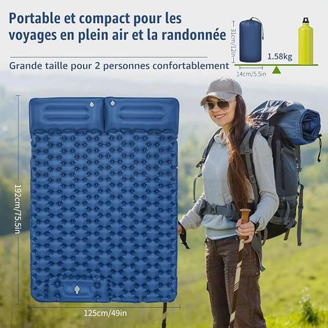 Double Self Inflating Camping Mattress, Double Inflatable Mattress with Foot Pump and Pillows, Hiking, Trekking, Travel and Beach (1/4)