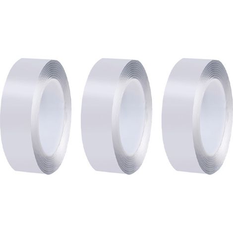 Lot de 3 rouleaux de ruban adhésif double face transparent et imperméable de 2 mm d'épaisseur, 3 cm de largeur et 5 m de longueur, idéal pour la maison, le bureau ou la voiture. (1/5)