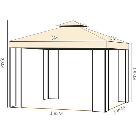 Outsunny Luxus Pavillon 3x3 m Gartenpavillon mit Doppeldach Partyzelt mit Seitenteilen Festzelt Gartenzelt Pagode Beige