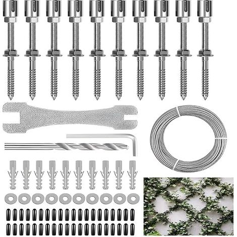 16 m Stainless Steel Climbing Plant Support with Wall Brackets and Steel Cable, Cable and Support for Climbing Plants such as Roses and Vines (1/5)