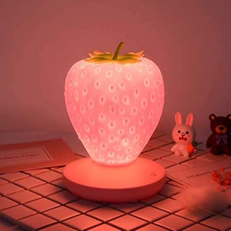 Lampe Veilleuse En Forme De Fraise - Veilleuse Led Pour Enfants - 3 Niveaux De Luminosité Par Commande Tactile - USB Rechargeable - Pour Chambre Bébé Et Chambre D'Enfant - 1 Pièce (1/5)