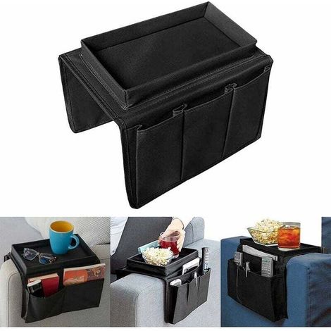Organisateur Daccoudoir Canapé Stockage Bande Plateau Multi-Pochette Phone Magazine Snack Glasses Télécommande Tablette Tasse Rangement (Noir) (1/5)