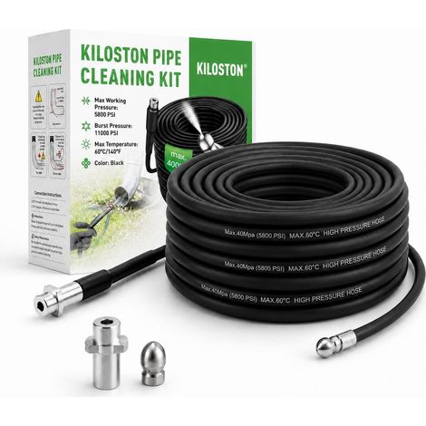 Déboucheur Canalisation 30m, Tuyau Flexible 400 Bar/5800 PSI pour Nettoyeurs Haute Pression K2–K7, avec Buse de Pénétration pour Tuyaux Étroits et Canalisations Obstruées (1/5)