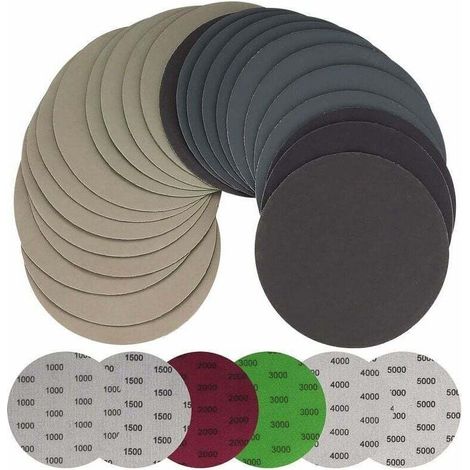 Packung mit 30 runden Schleifscheiben (125 mm) für Exzenterschleifer für Metall und Holz, Körnung 1000 bis 5000 - KZQ
