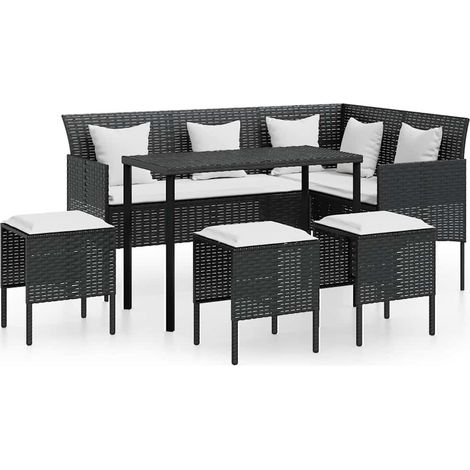 Set Divano a L con Cuscini 5 pz  Salotto da Giardino Nero in Polyrattan (1/5)