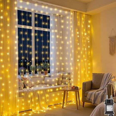 Guirlande Lumineuse Mariage 2 Pièces 300 LED Rideau Lumineux Noël avec Transformateur, Timer, 8 Modes Étanche Rideau Lumineuse pour Mariage Chambre Fenêtre Noël Extérieur Interieur Décorations (1/5)