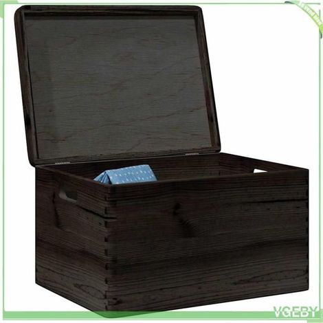Boîte en bois avec couvercle et poignées - FAFEISY - 4017398 - Pin massif - Noir - Livrée montée (1/5)