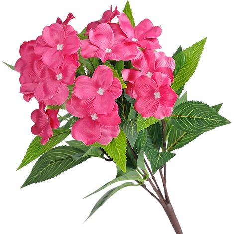 Zwei künstliche Fleißige Lieschen, ideal zur Dekoration von Außenbereichen wie Terrassen, Balkonen, Hängeampeln und Veranden. Rosa-rote Farbe.