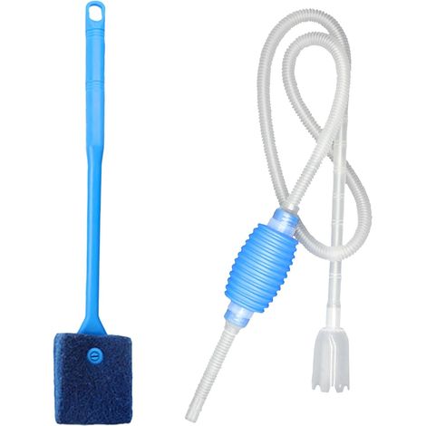 Kit de nettoyage pour aquarium, comprend 1 Aquarium Fish Tank Aspirateur avec Pompe à Siphonner Eau avec Filtre à Gravier et 1 brosse de nettoyage bleue, Pompe pour Nettoyage Aquarium et Changer l'eau (1/5)