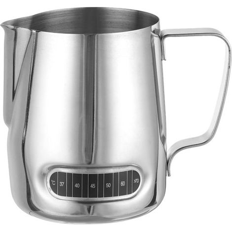 350 ml Milchaufschäumer mit eingebautem Thermometer, Edelstahl-Kaffeebecher mit Griff, geeignet für Zuhause, Cafés, Bars, Restaurants und Hotels. (1/5)