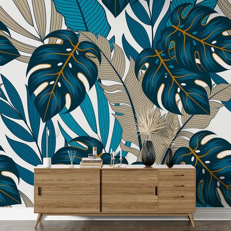 Papier peint panoramique - Feuilles tropicales - 260 cm x 260 cm (1/4)