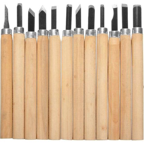 12-teiliges Set Hand-Holzgravurwerkzeugen, Holzschnitzmesser, Holzbearbeitungsmeißel für Bildhauer, Schreiner, Hobbykünstler, Töpfer (1/5)