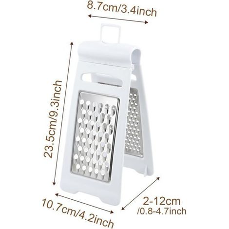 Râpe Légumes Inox Pliable, 2 Surfaces Grossière/Fine, Crochet Suspension Fromage Fruits Légumes (1/5)