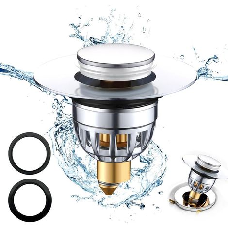 Bouchon de lavabo inox, Pop up Bouchon de vidage Universel, Bouchon de Vidange Amélioré, Flitre de Vidange Anti-Bloqué,Pull Type Bonde Evier,pour Baignoire, Cuisine, Lavabo(Orifice de Vidange 34-40mm) (1/5)