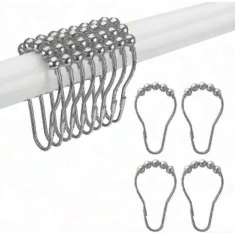 Rideaux de douche Crochets anneaux métal, pack de 12 crochets à rideau de salle de bain, finition robuste, design classique. (1/4)