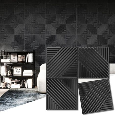Lot de 33 panneaux muraux 3D, 30x30 cm, adaptés aux salons, chambres et murs de fond TV, noirs (1/5)