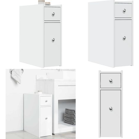Armario de baño estrecho con ruedas madera de ingeniería blanco - Armario de almacenamiento - Armario de baño estrecho